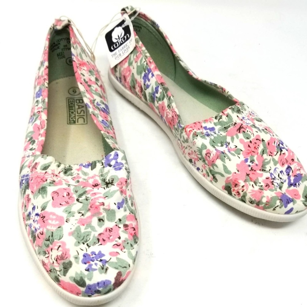 Basic Editions NEW Cotton Floral Flats Runners Size 6